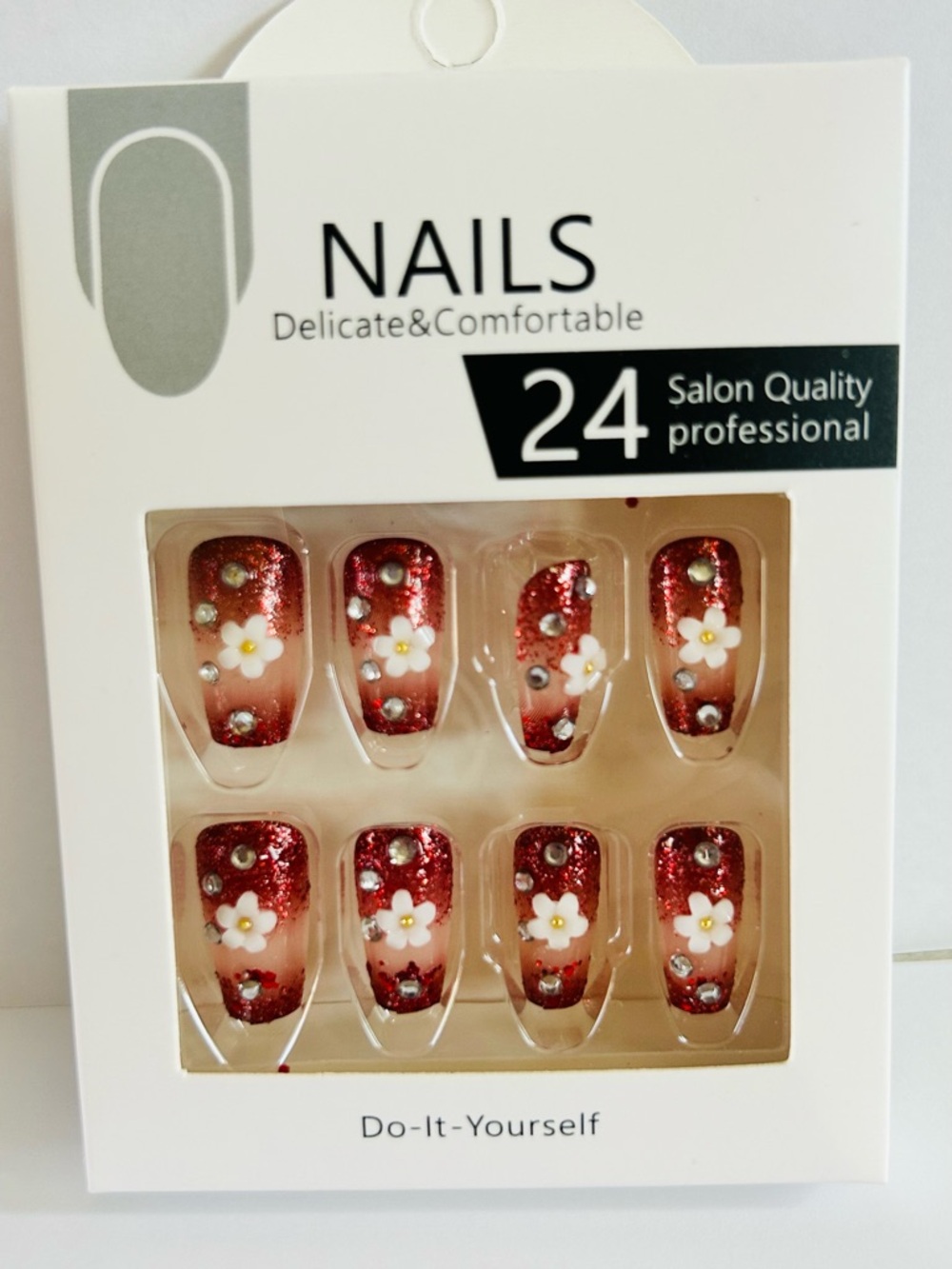 NAILS Red Glitter Floral Press-On Nail Set